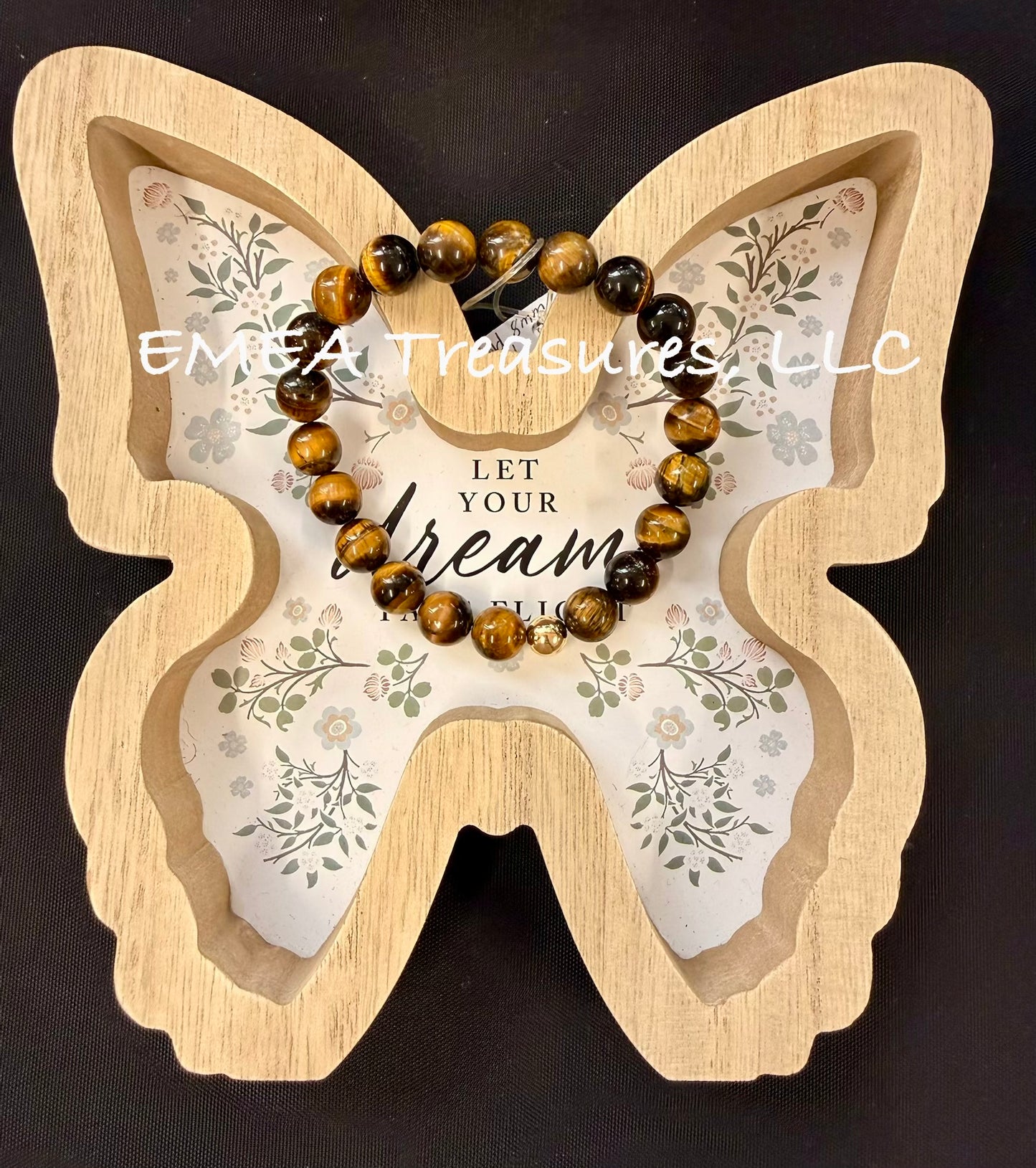 A - EMEA Treasures Handmade 10mm Tiger Eye Stones Stretch Bracelet with Gold Filled Spacer
