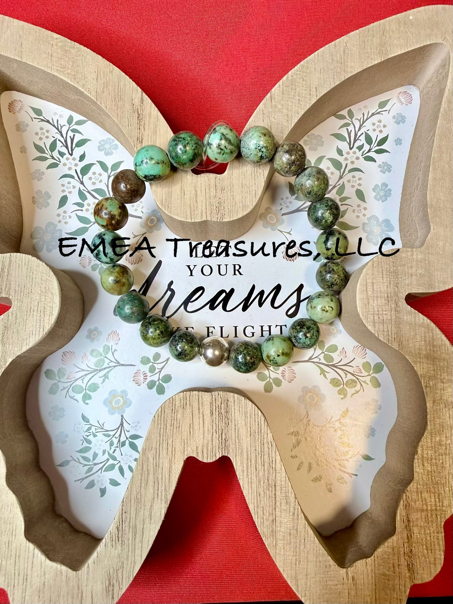 A - EMEA Treasures Handmade 10mm African Turquoise Stones Stretch Bracelet with Sterling Silver Spacer