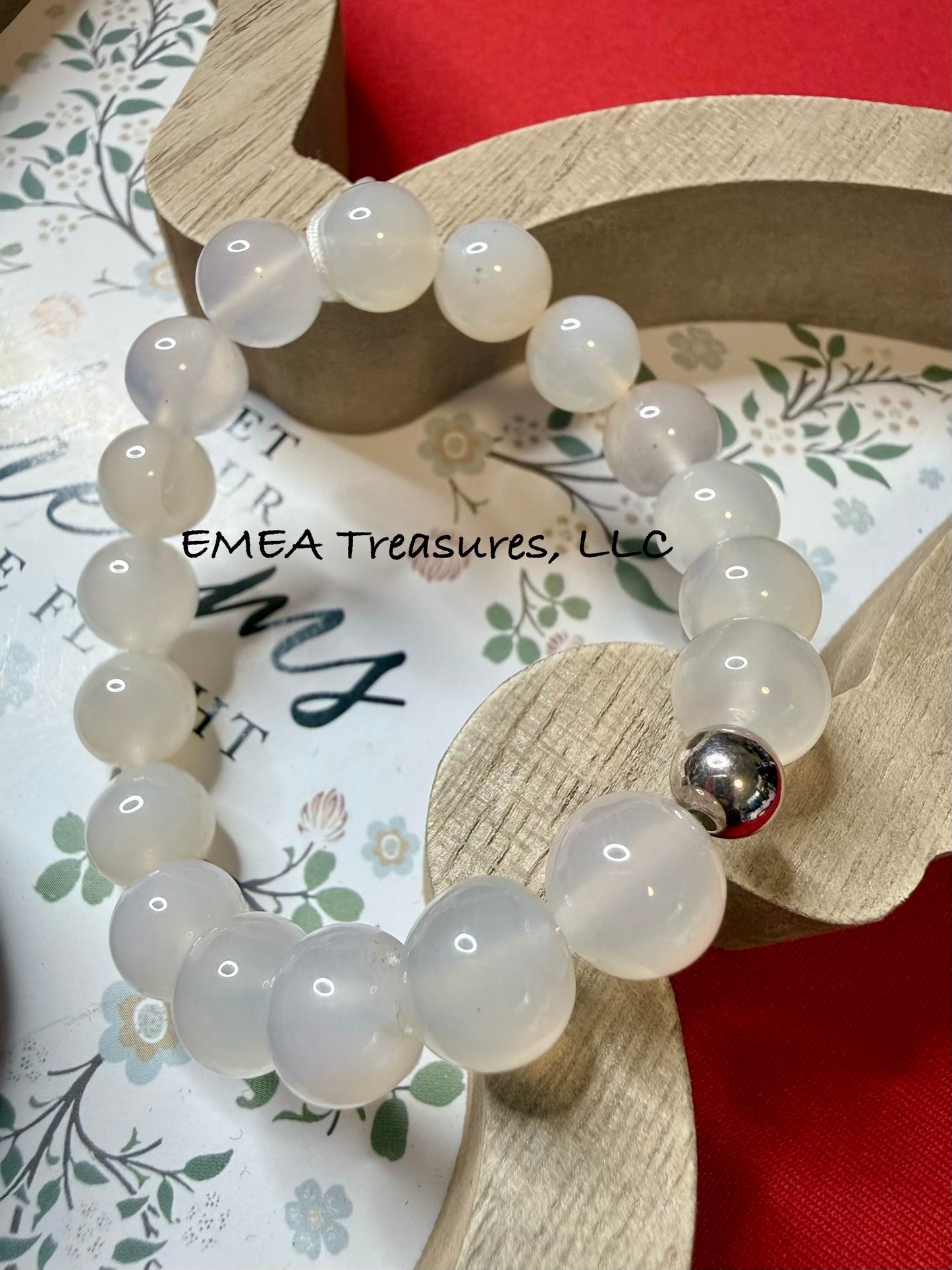 A - EMEA Treasures Handmade 10mm Agate Stones Stretch Bracelet with Sterling Silver Spacer