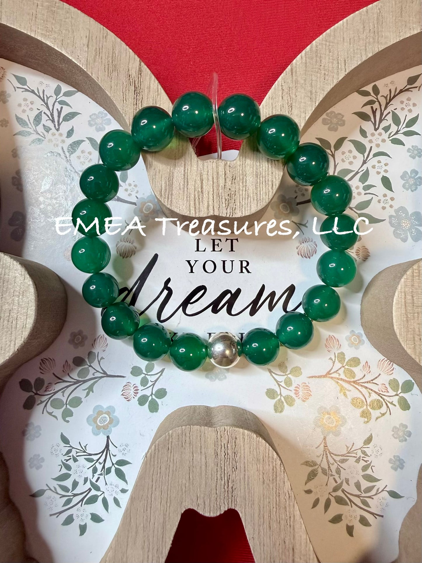 A - EMEA Treasures Handmade 10mm Agate Stones Stretch Bracelet with Sterling Silver Spacer