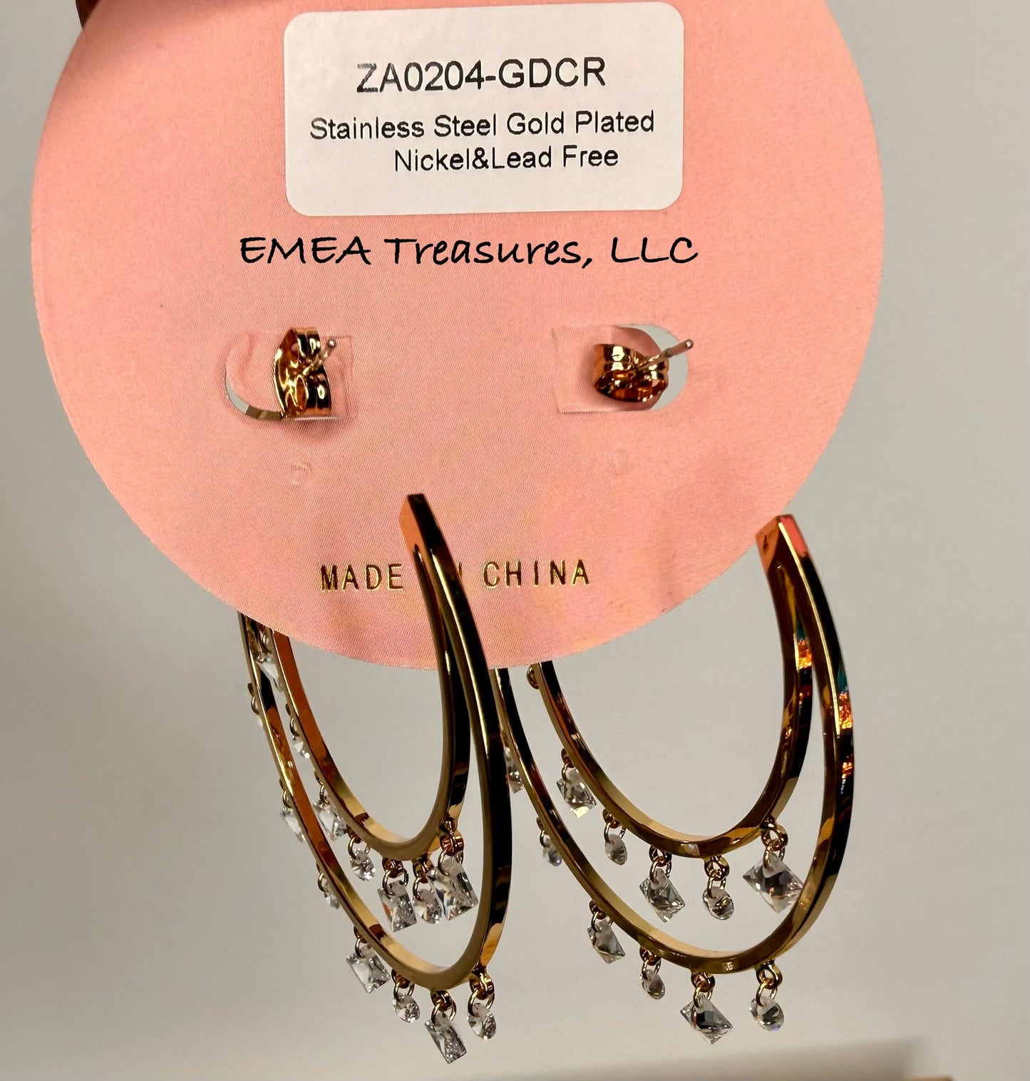 J: Doubled Hoop Crystal Dangle Earrings