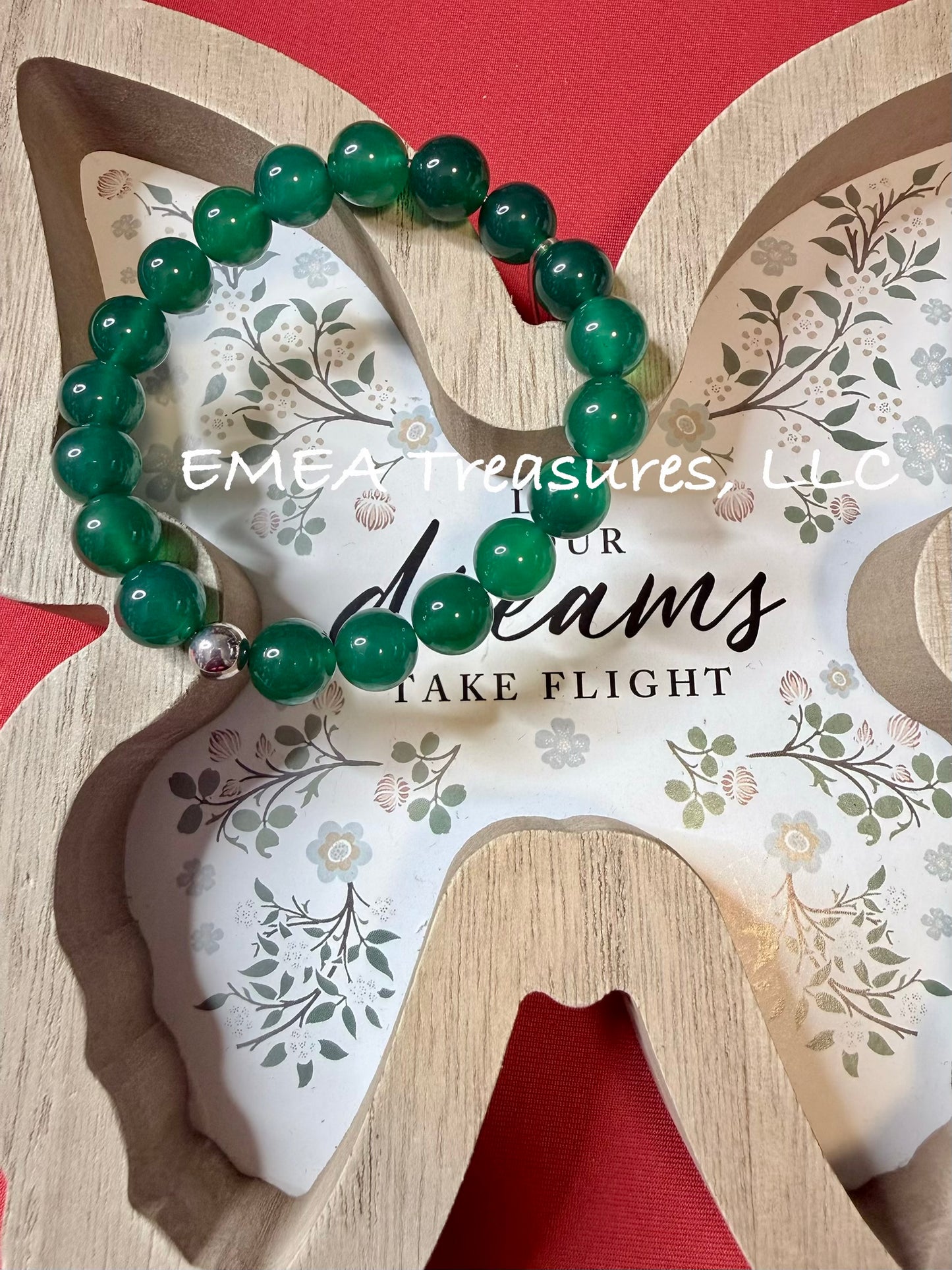 A - EMEA Treasures Handmade 10mm Agate Stones Stretch Bracelet with Sterling Silver Spacer
