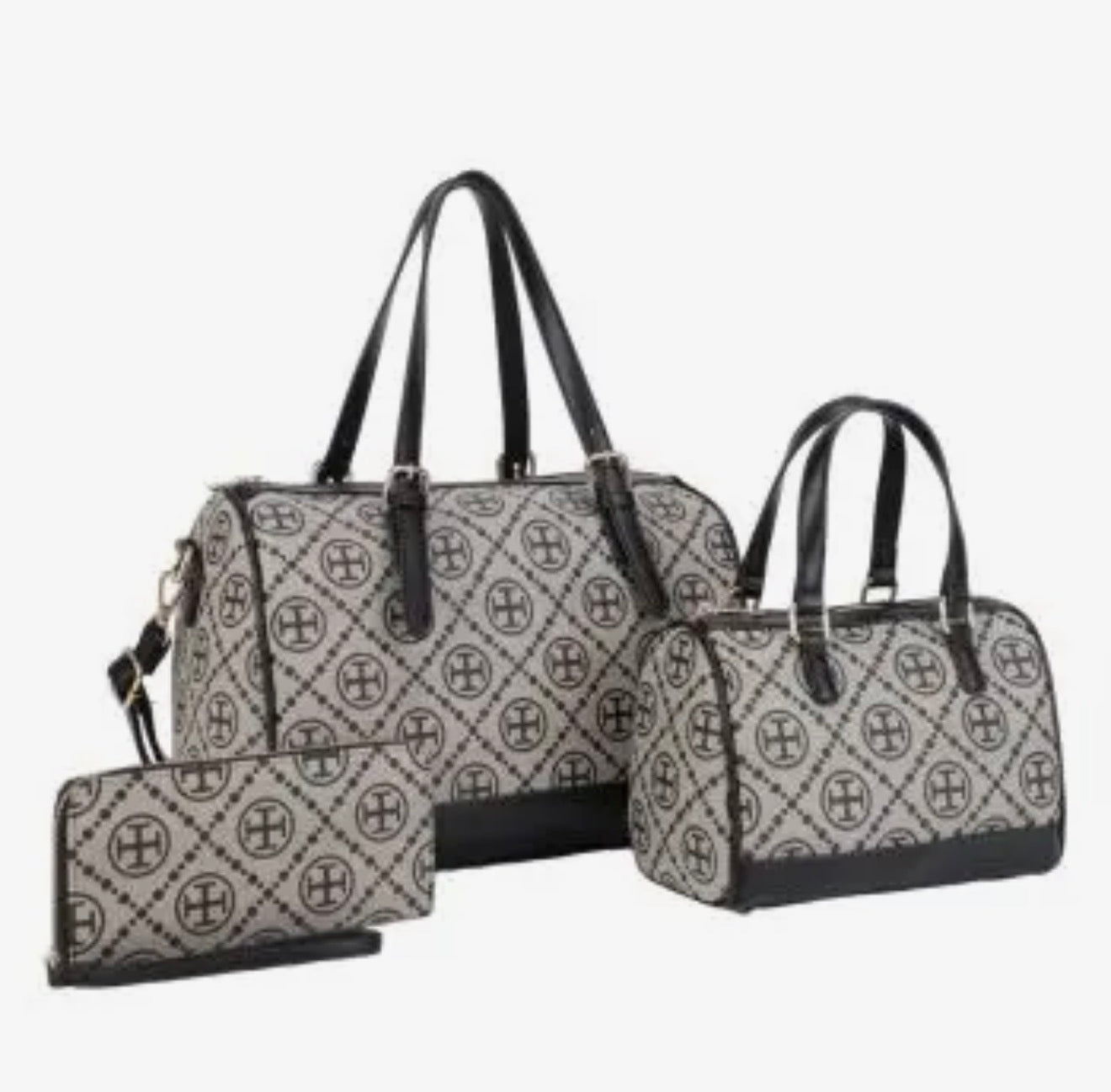 HB: Fashion Faux Leather Geometric 3 in 1 Handbag Set