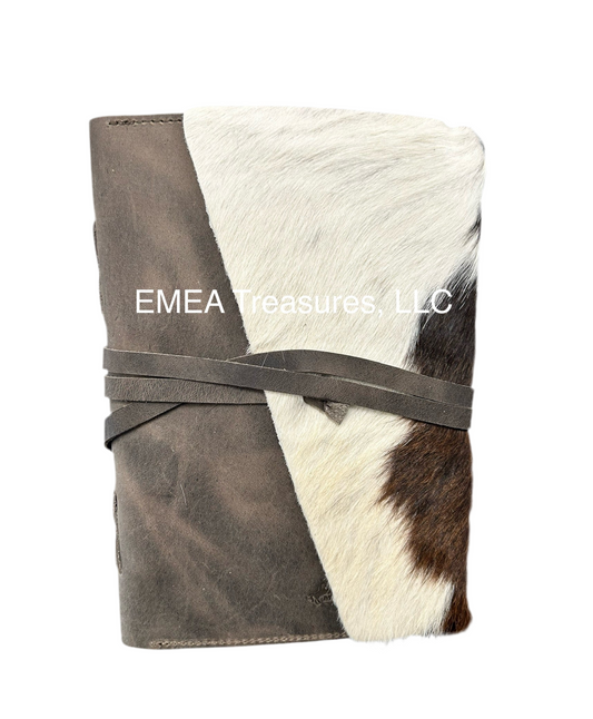 JN: Genuine Hair-On Cowhide Leather Journal Notebook Handheld