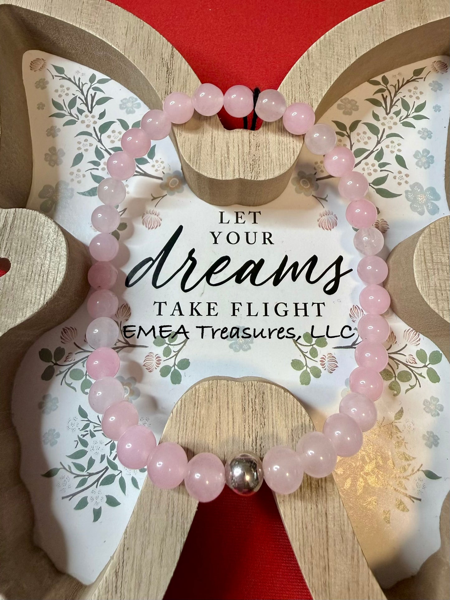 A - EMEA Treasures Handmade 8mm Rose Quartz Stones Stretch Ankle Bracelet with Sterling Silver Spacer