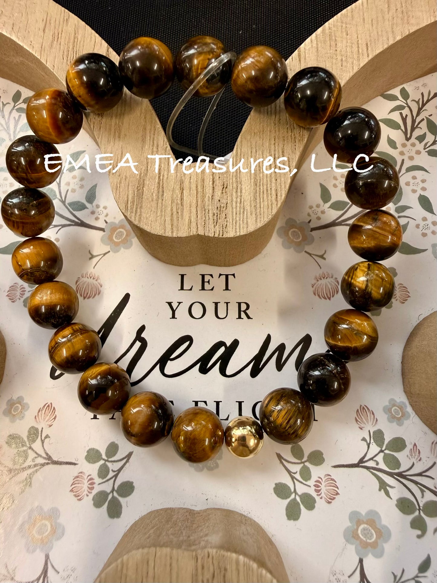 A - EMEA Treasures Handmade 10mm Tiger Eye Stones Stretch Bracelet with Gold Filled Spacer