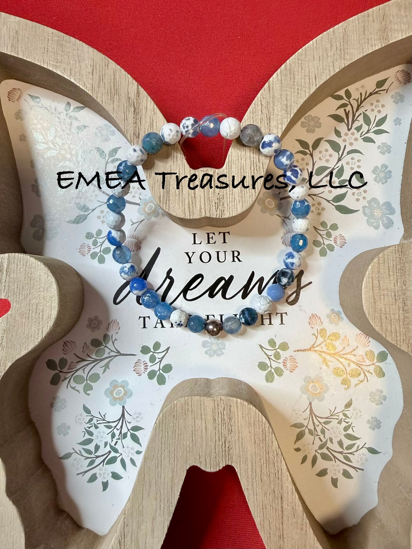 A - EMEA Treasures Handmade 6mm Agate Stone Stretch Bracelet with Sterling Silver Spacer
