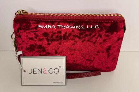 HB: Riley Velvet 3 Compartment Crossbody/Wristlet - Red
