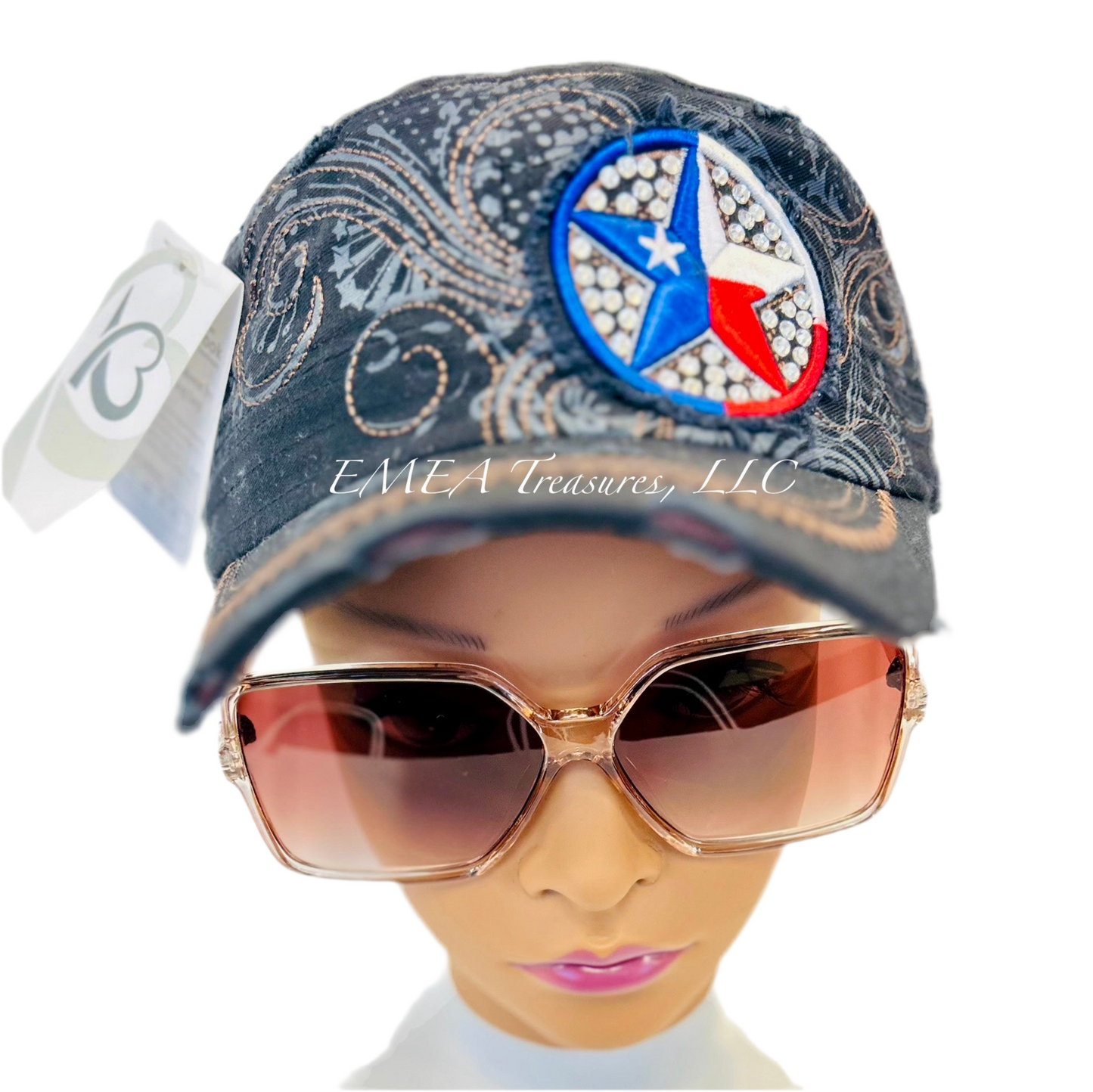 Cap - Texas Star/Bling Rhinestones - Black