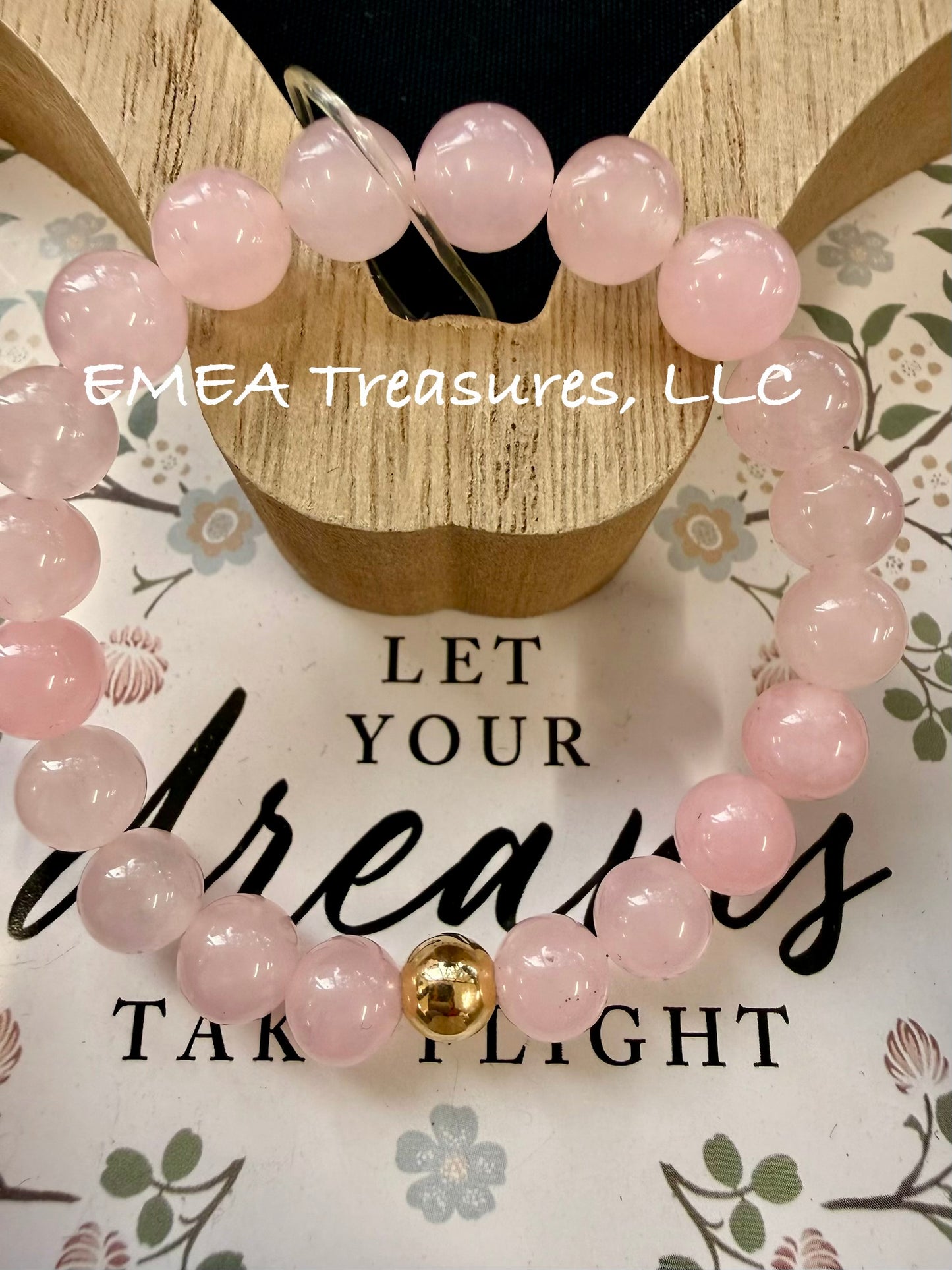 A - EMEA Treasures Handmade 8mm Rose Quartz Stones Stretch Bracelet with Gold Filled Spacer
