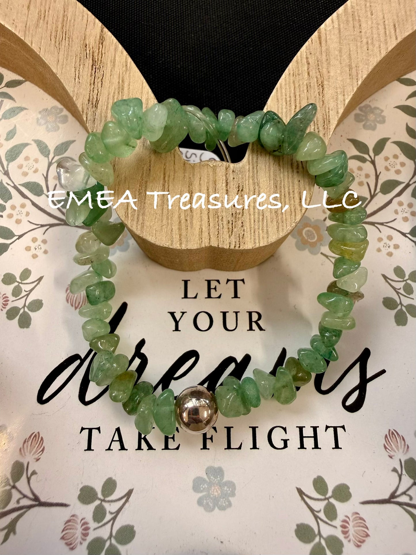 A - EMEA Treasures Handmade Chip Aventurine Stones Stretch Bracelet with Sterling Silver Spacer