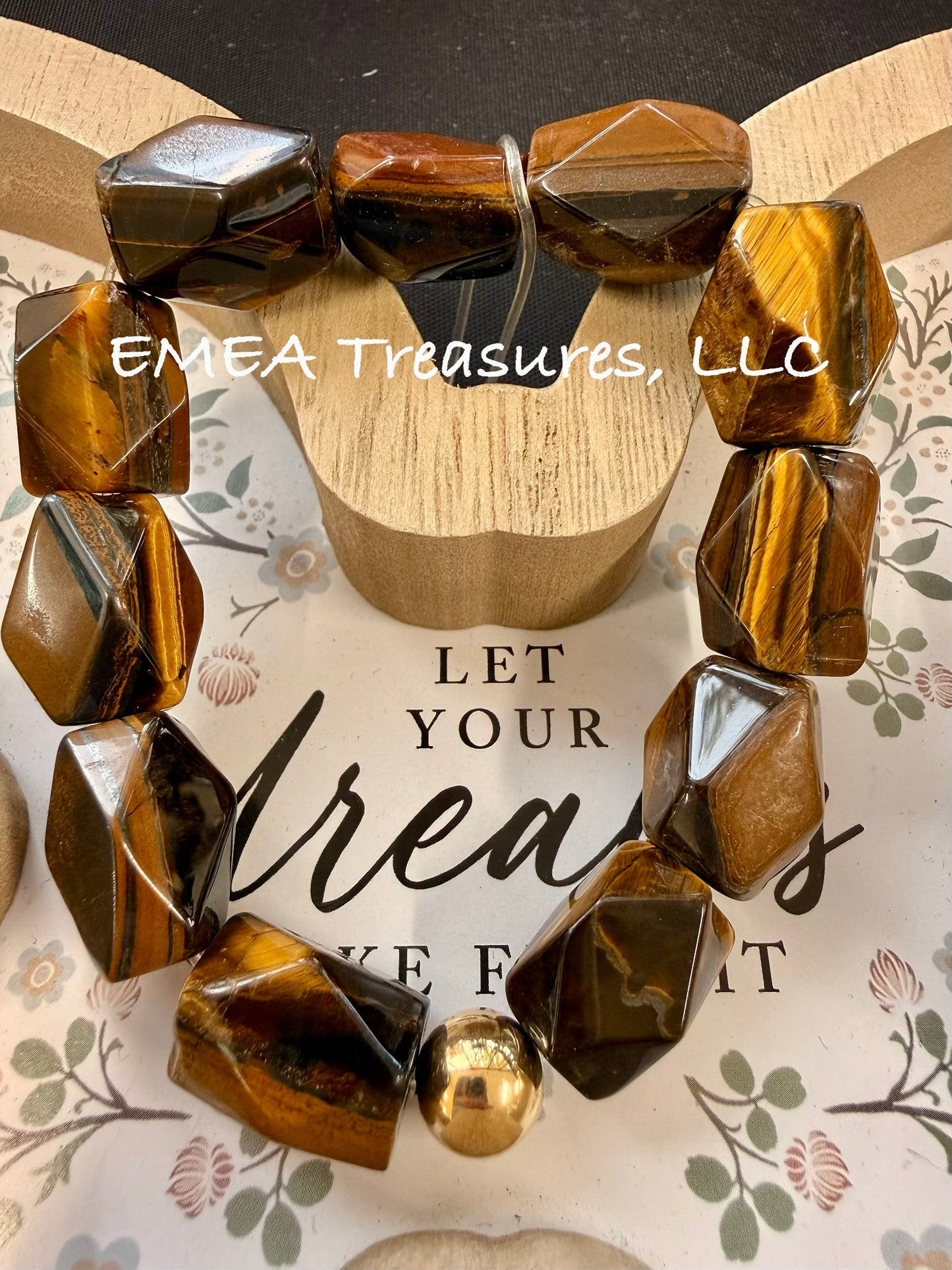 A - EMEA Treasures Handmade Geometric Tiger Eye Stones Stretch Bracelet with Gold Filled Spacer