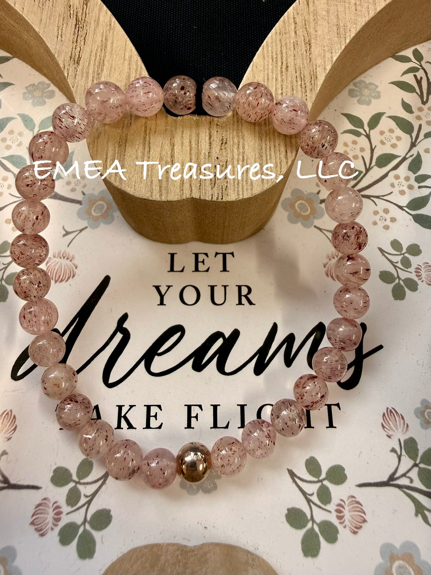 A - EMEA Treasures Handmade 6mm Strawberry Quartz Stretch Bracelet with Sterling Silver Spacer