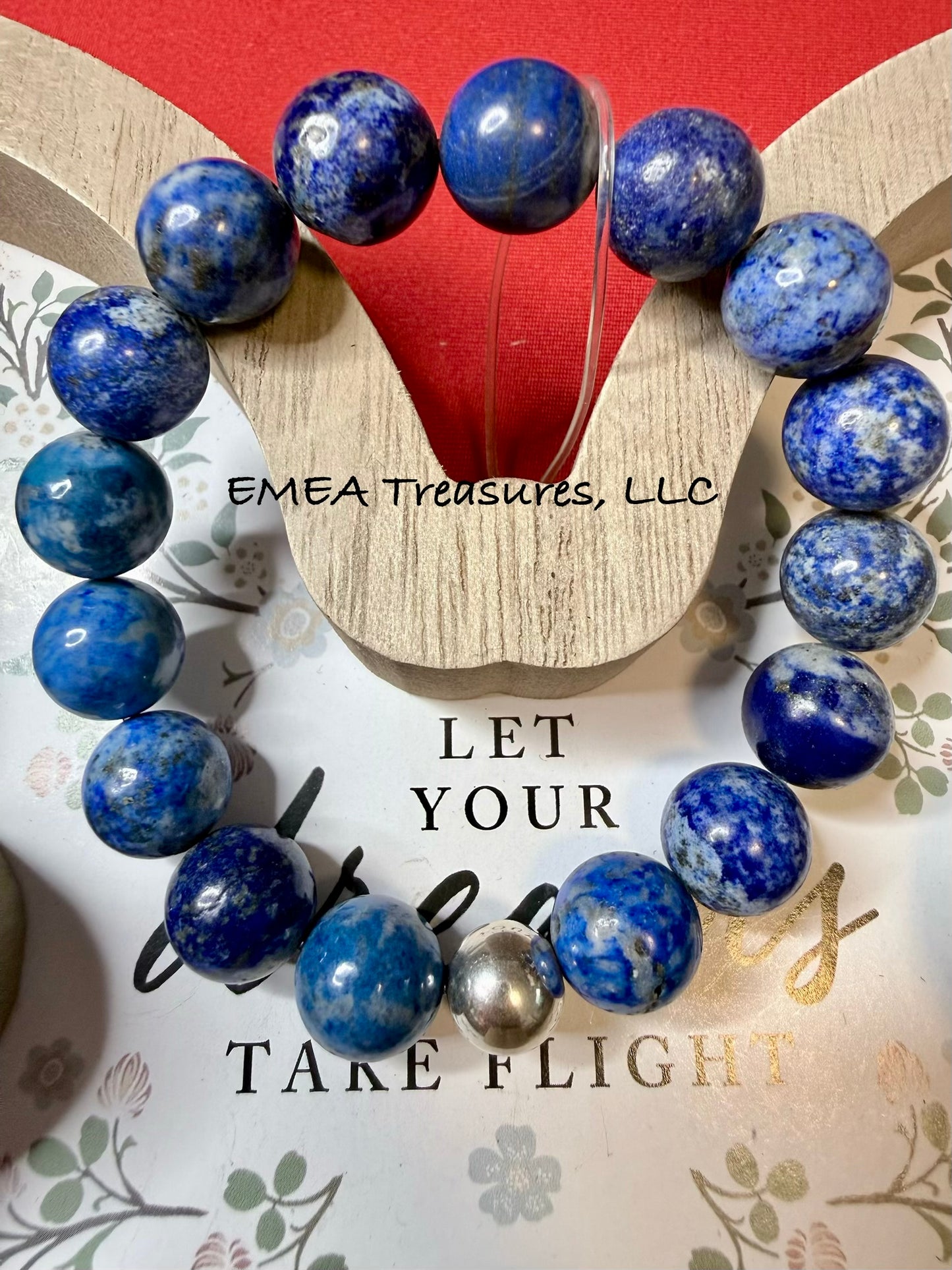 A - EMEA Treasures Handmade 12mm Lapis Lazuli Stones Stretch Bracelet with Sterling Silver Spacer
