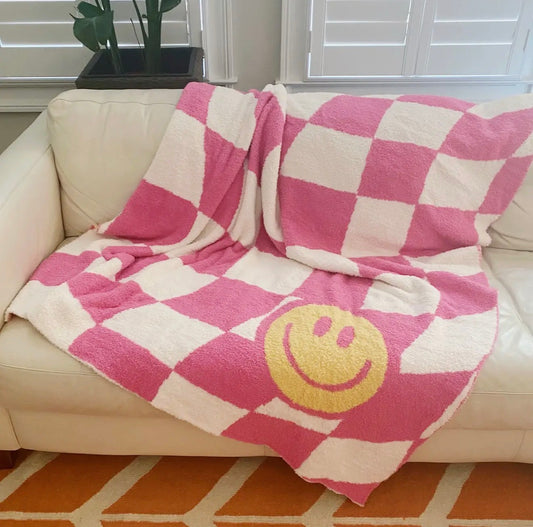 Wavy Check Butter Soft Throw Blanket - Pink
