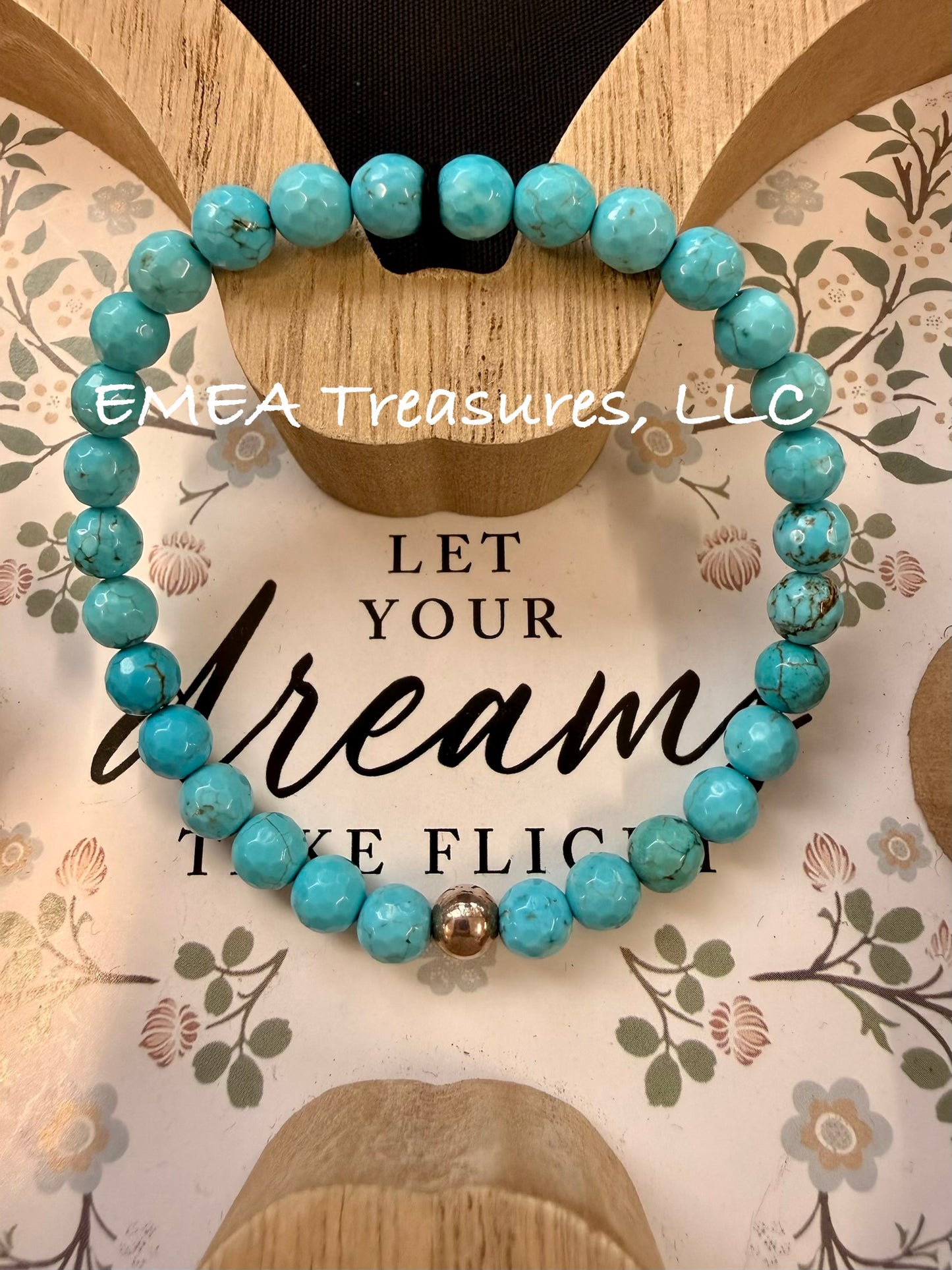 A - EMEA Treasures Handmade 6mm White Turquoise Stretch Bracelet with Sterling Silver Spacer