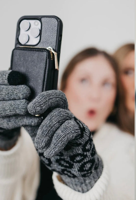 Accessories - Leopard Knit Smart Touch Gloves