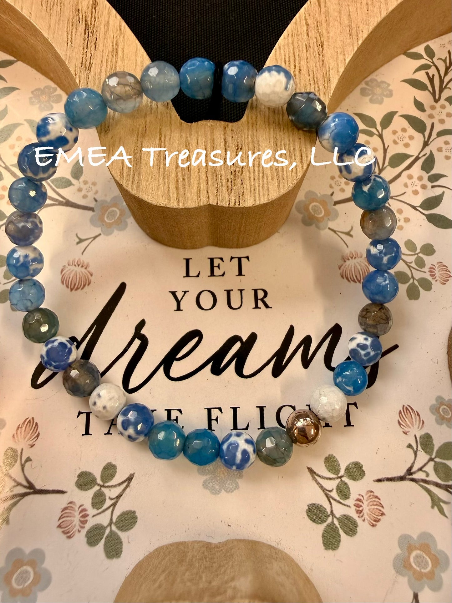 A - EMEA Treasures Handmade 6mm Agate Stone Stretch Bracelet with Sterling Silver Spacer