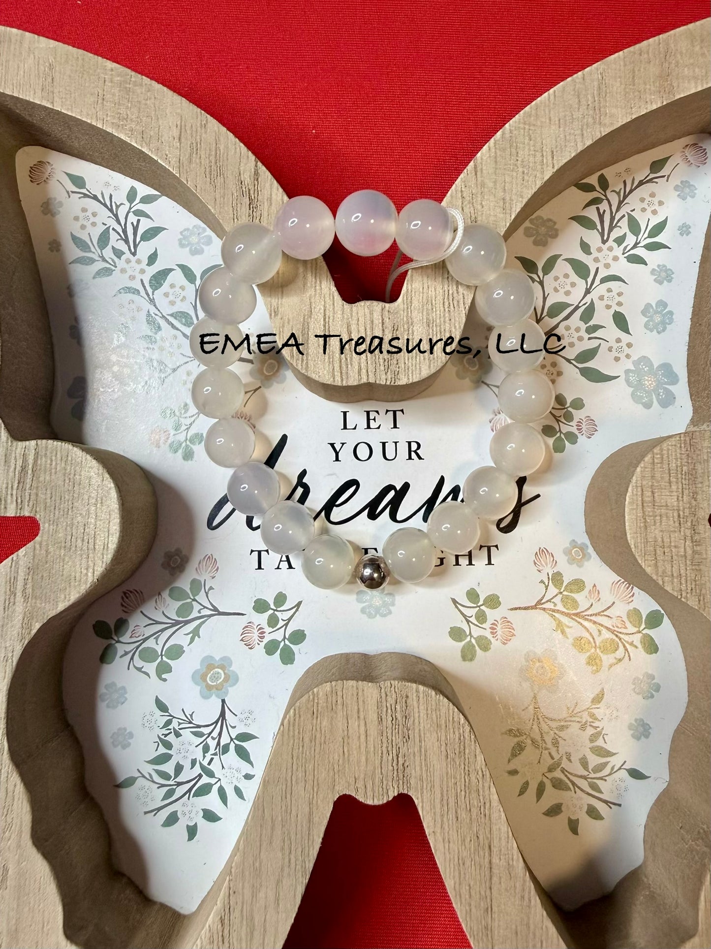 A - EMEA Treasures Handmade 10mm Agate Stones Stretch Bracelet with Sterling Silver Spacer