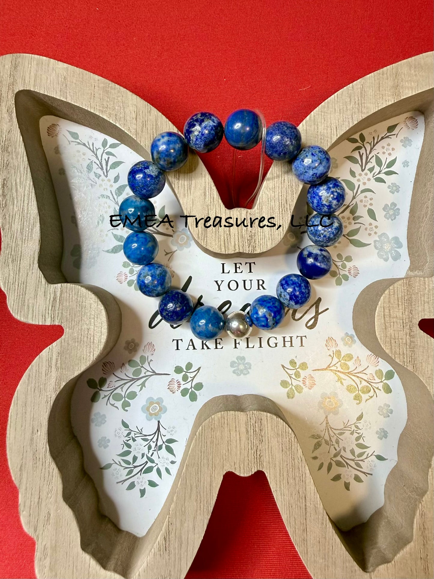 A - EMEA Treasures Handmade 12mm Lapis Lazuli Stones Stretch Bracelet with Sterling Silver Spacer