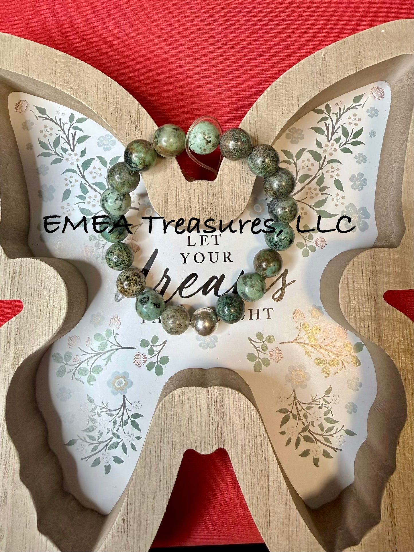 A - EMEA Treasures Handmade 10mm African Turquoise Stones Stretch Bracelet with Sterling Silver Spacer