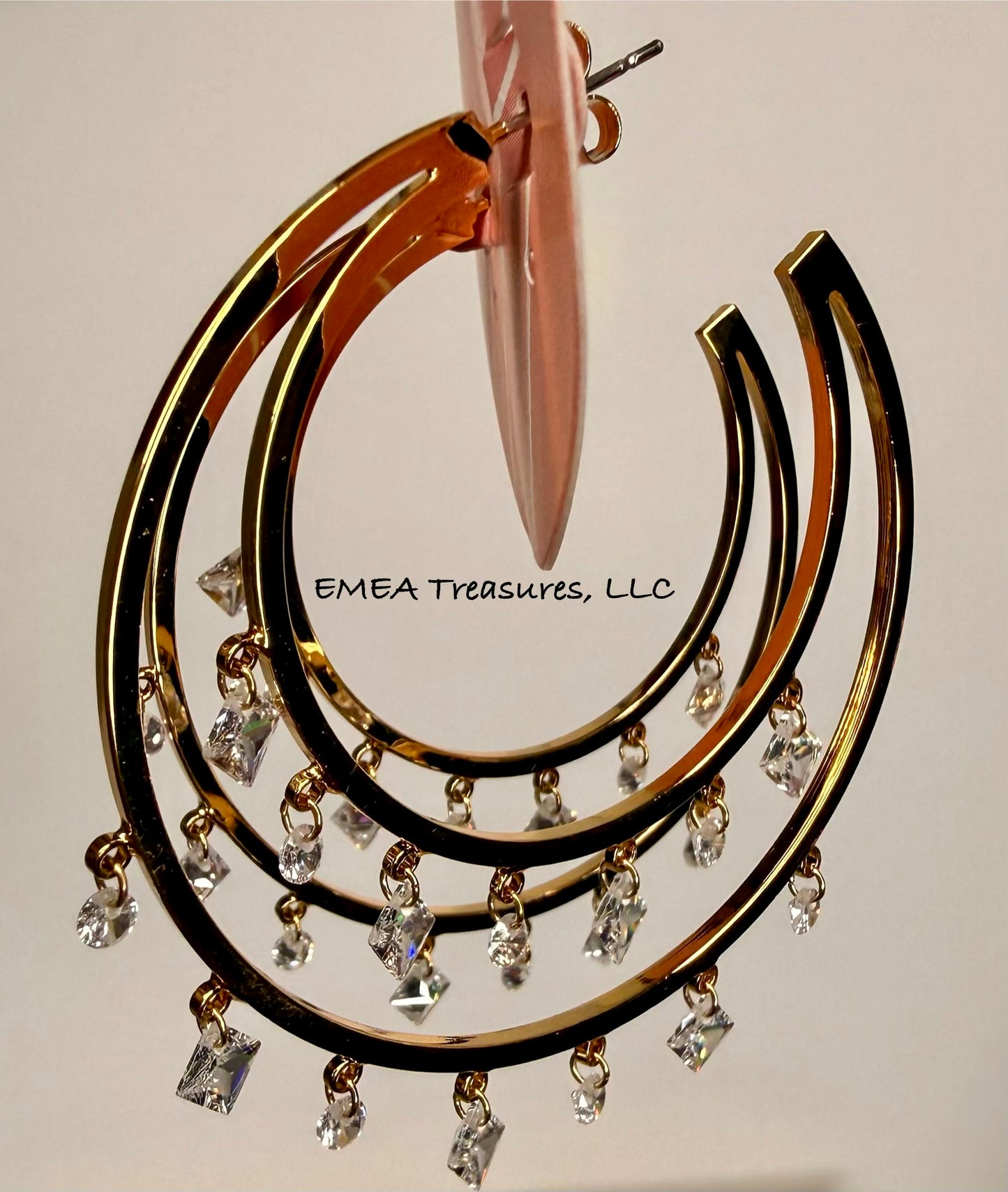J: Doubled Hoop Crystal Dangle Earrings