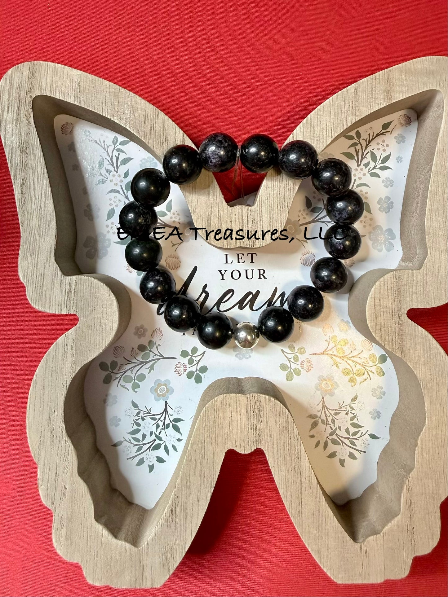 A - EMEA Treasures Handmade 14mm Charoite Stone Stretch Bracelet with Sterling Silver Spacer