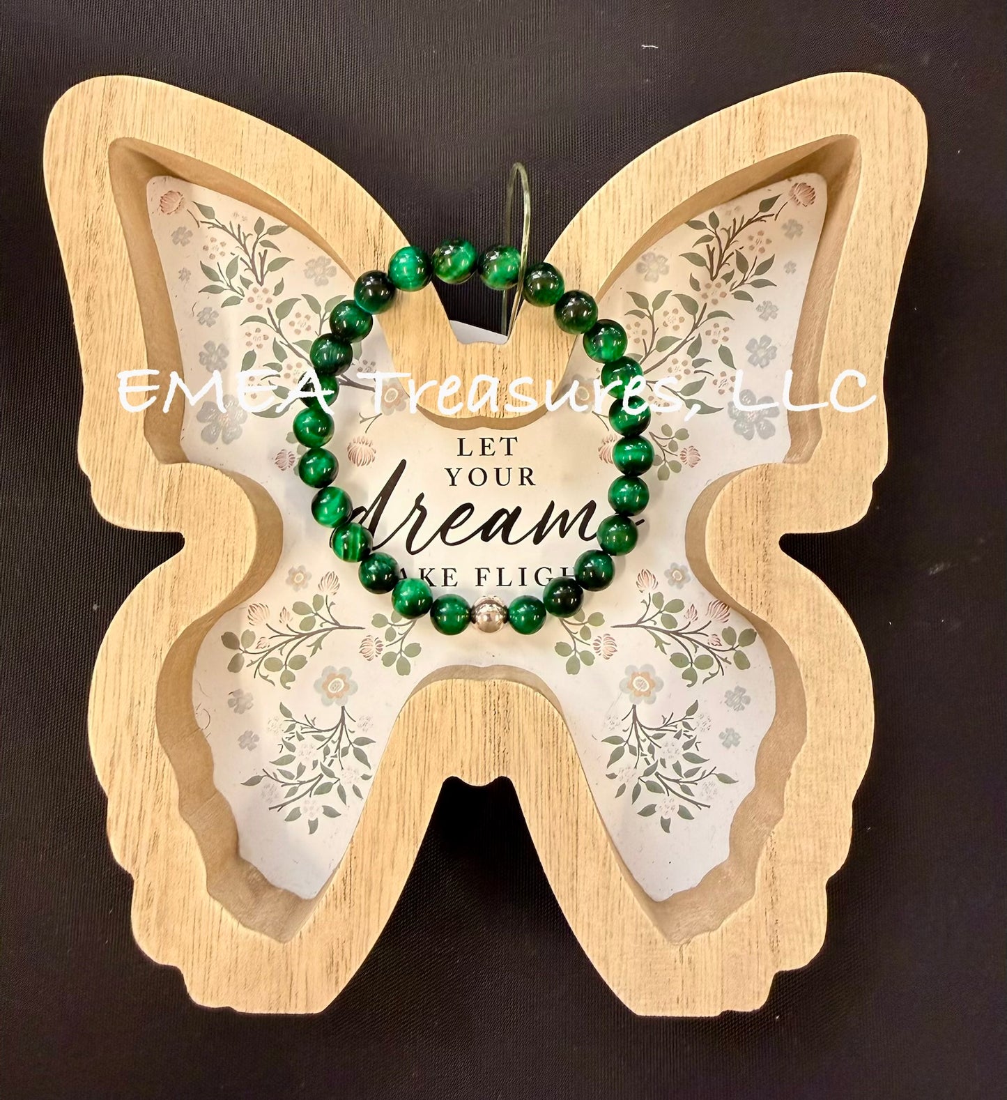 A - EMEA Treasures Handmade 8mm Tiger Eye Stones Stretch Bracelet with Sterling Silver Spacer