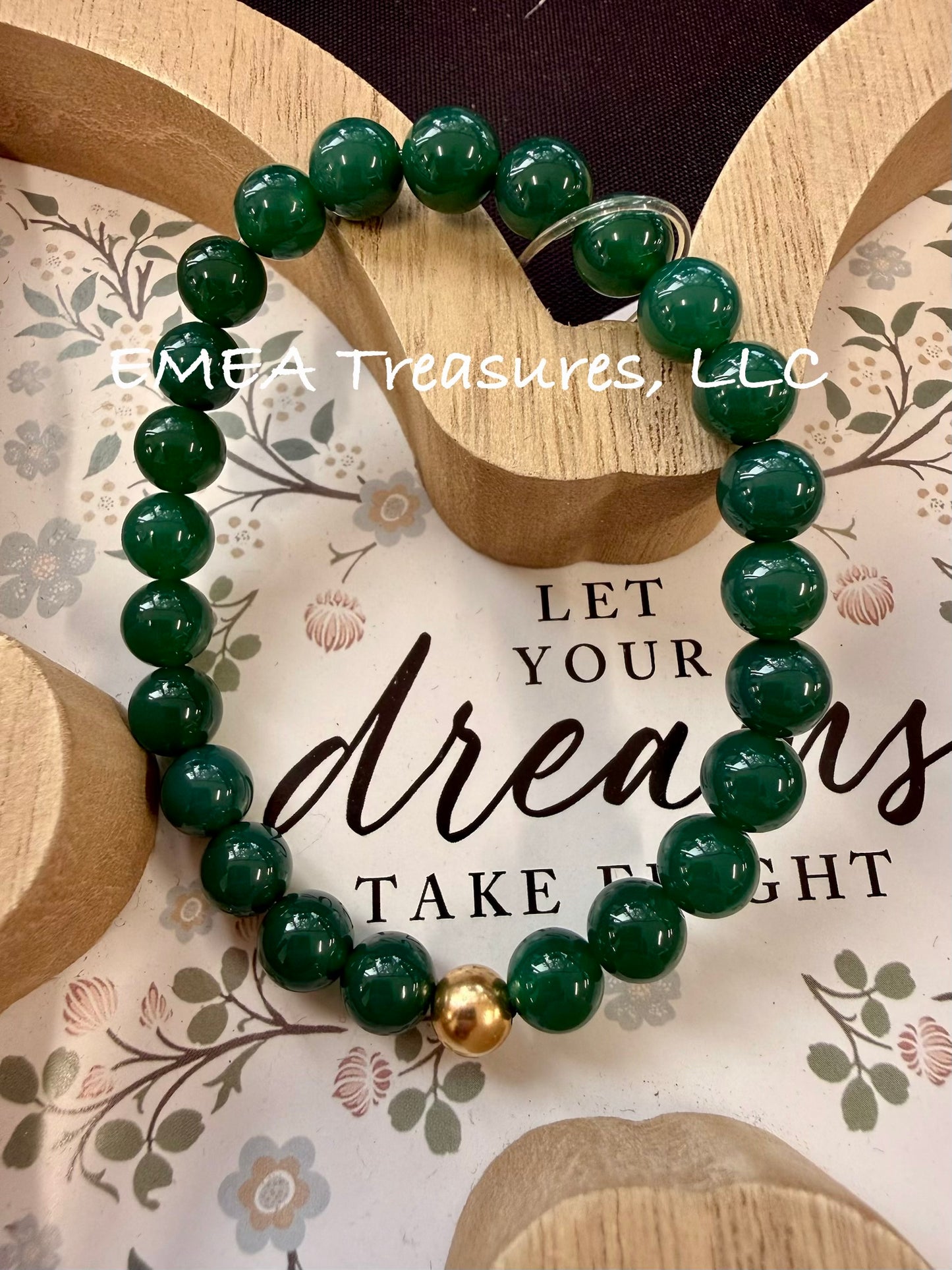 A - EMEA Treasures Handmade 8mm Agate Stones Stretch Bracelet with Gold Filled Spacer