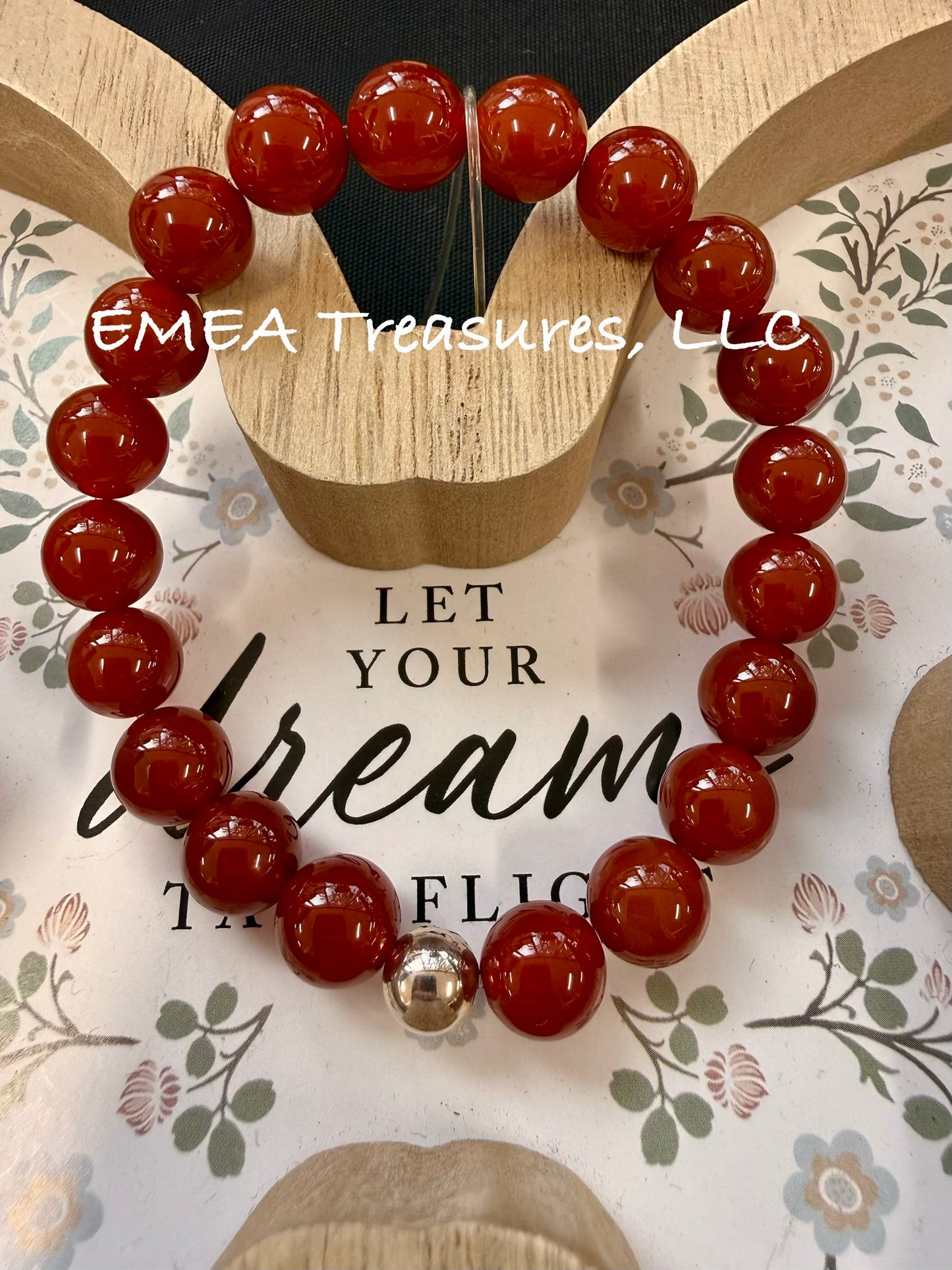 A - EMEA Treasures Handmade 10mm Agate Stones Stretch Bracelet with Sterling Silver Spacer