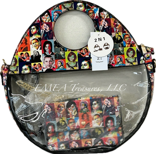 Fashion Magazine Obamas 2 Piece Handbag Set Multi-Color Patent / Clear See Through Transparent Design