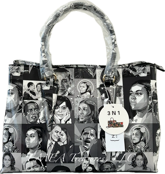 Fashion Magazine Obamas 3 Piece Handbag Set - Black Patent