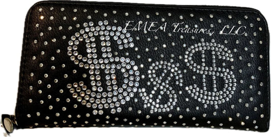 Fashion Wallet - Black with Bling Money Signs