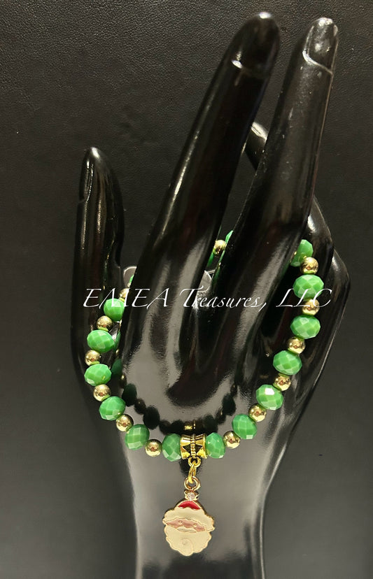 Handmade Crystal Beads Stretch Bracelet with Gold-tone Charm