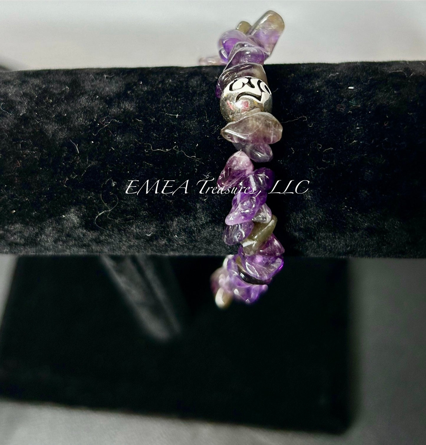 A - Handmade Amethyst Stones Stretch Bracelet with Sterling Silver Spacer