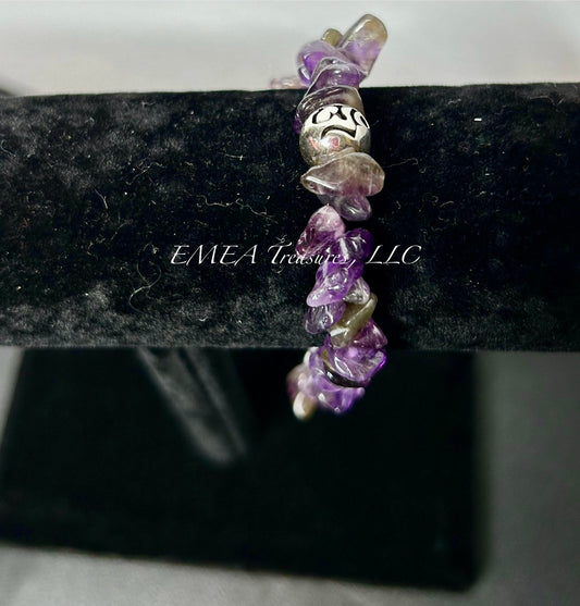 Handmade Amethyst Stones Stretch Bracelet with Sterling Silver Spacer