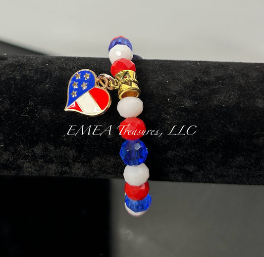 Handmade Crystal Beads Stretch Bracelet with Good-tone Charm