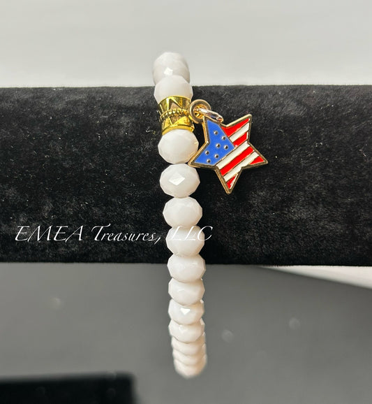 Handmade Crystal Beads Stretch Bracelet with Gold-tone Charm