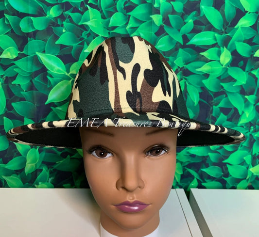 Camouflage Felt Fedora Hat - Dark Green