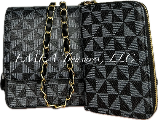 Fashion Geometric Messenger Shoulder Bag Set - Black