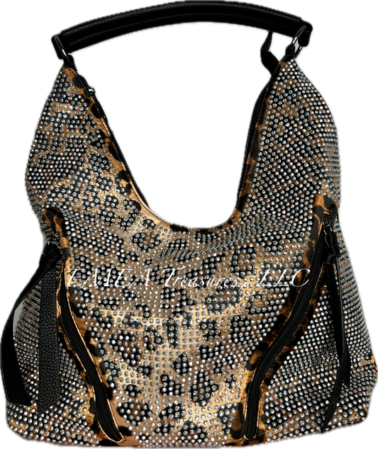 Fashion Leopard Print & Rhinestones Shoulder Bag