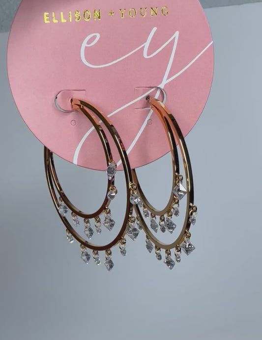 J: Doubled Hoop Crystal Dangle Earrings