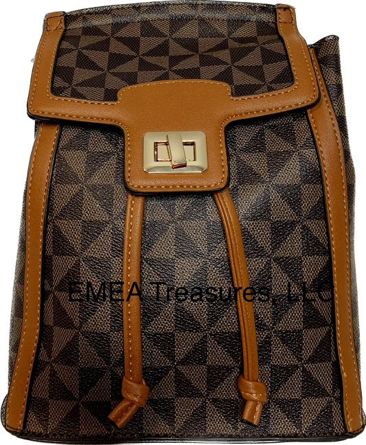 Fashion Geometric Small Drawstring Backpack - Coffee/Brown