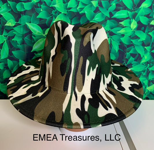 Camouflage Felt Fedora Hat - Green