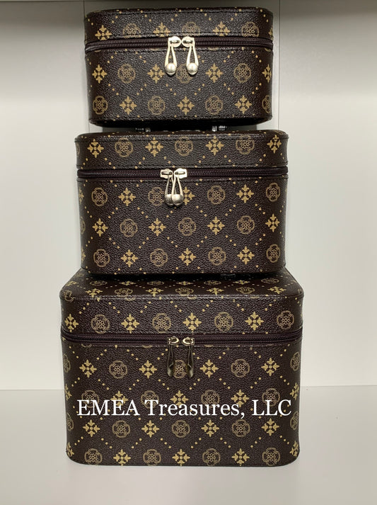 Fashion 3 Piece Cosmetic Cases - Brown