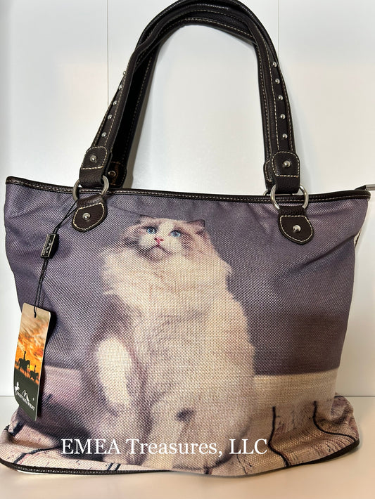 Montana West Cats Collection Canvas Tote Bag - Coffee