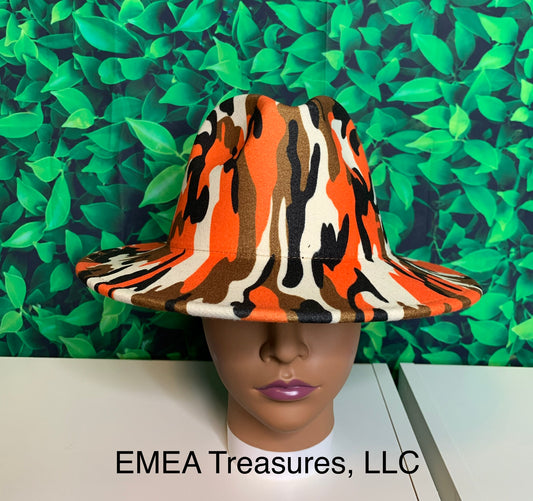 Camouflage Felt Fedora Hat - Orange