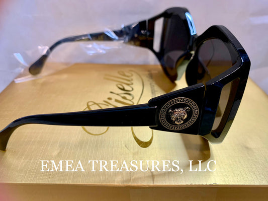 Fashion Sunglasses - (Black Angle- Gold Design) - Black