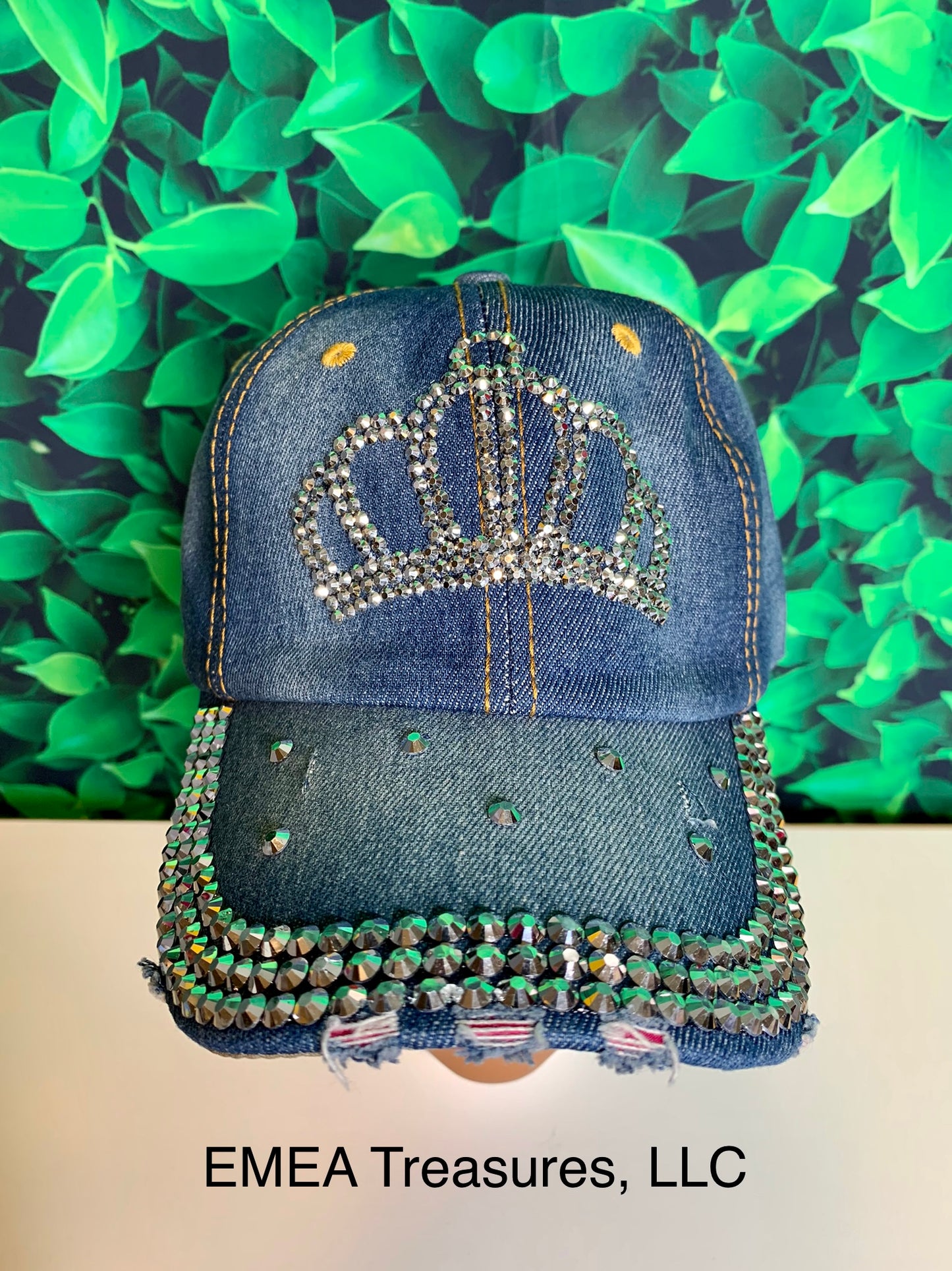 Cap Denim - Rhinestone Crystal Studded Crown