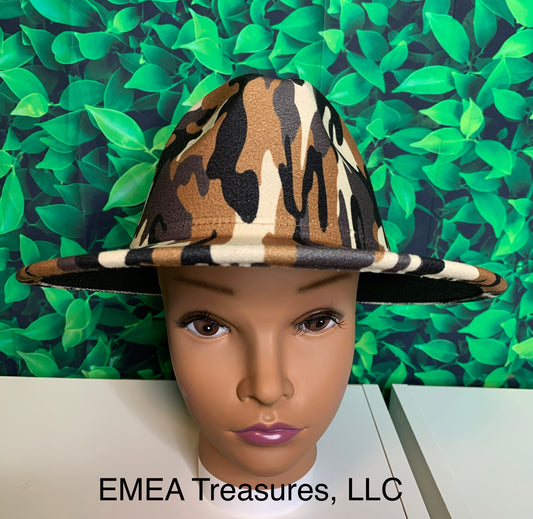 Camouflage Felt Fedora Hat - Brown